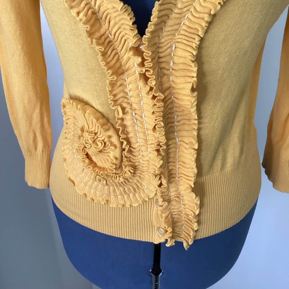 Anthropologie Yellow Ruffle-Trim Cardigan - Picture 2 of 7